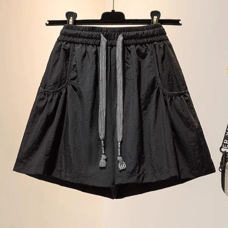 Quick drying shorts summer new sport thin elastic waist drawstring casual high waisted commuting loose  solid color shorts