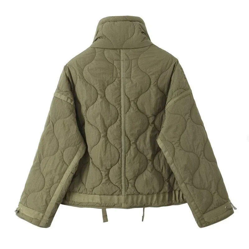 Dámská bavlněná polstrovaná bunda se zahuštěným stojacím límcem, volná teplá zimní bunda, dámská svrchní bunda, módní topy - náhled 3