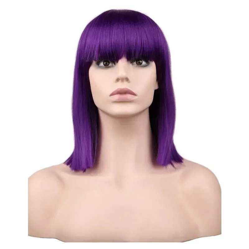 Anime Ennui Short Purple Wig Costume Wig for Halloween Cosplay Party Synthetic Party Fairy inside out Wigs for Women Girls