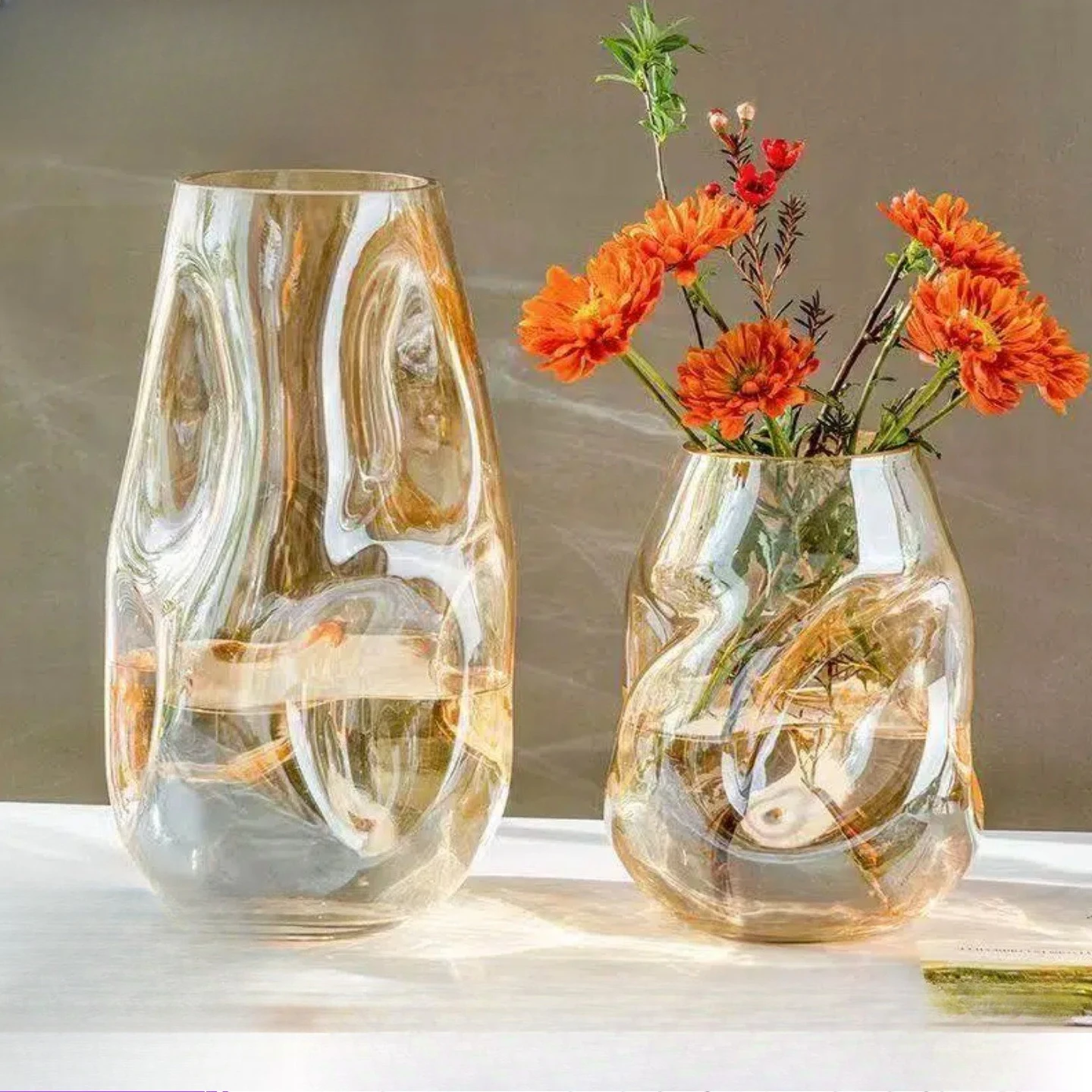 High-value Glass Vase Elegant Ornament For Flower Arrangement Green Plants Living Room Bedroom Home Decor
