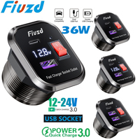 Quick Charger Aluminum QC3.0 Dual USB Car Charger with Switch Button LED Voltage Display for 12V/24V Cars Boats Motorcycle