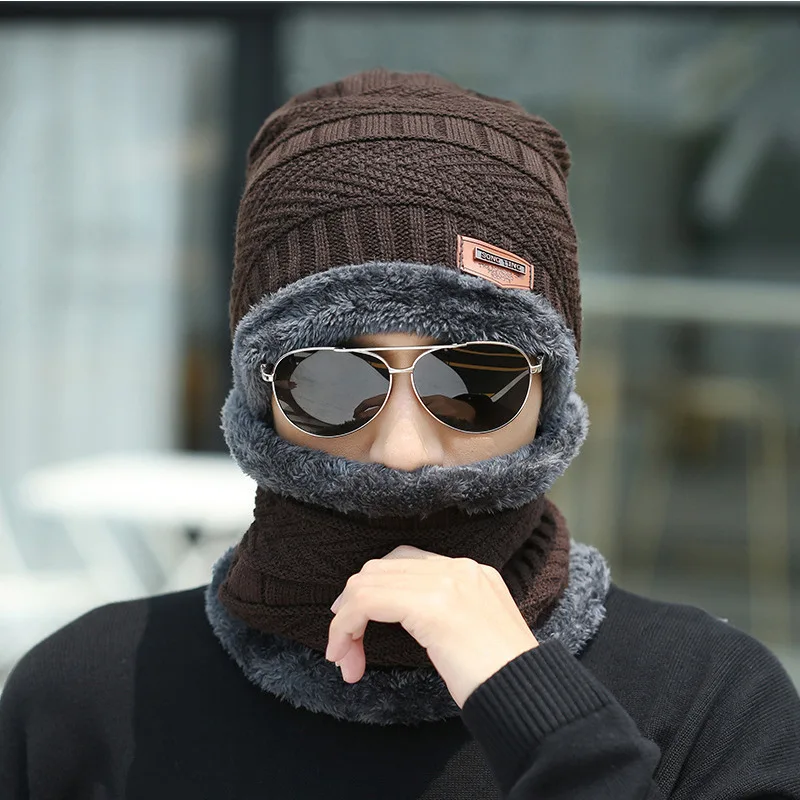3Pcs Winter Beanie Hat Scarf Gloves Set Fleece Lined Knit Thermal Warm Touch Screen Unisex Windproof Cold Weather Outdoor Set