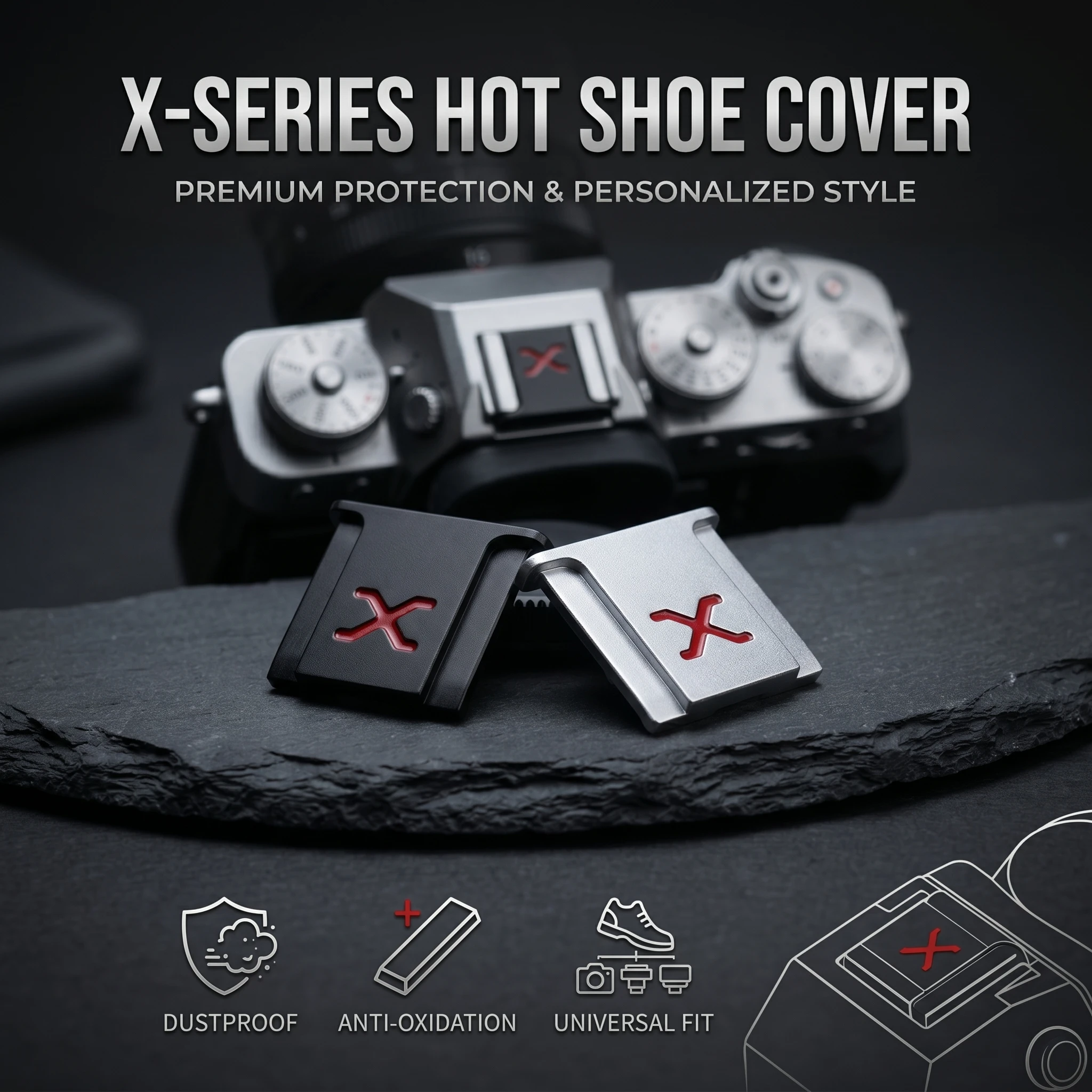 Metal X Blitzschuh-Abdeckung für Fujifilm XT10 XT20 XT30 XT2 XE4 XE3 spiegellose Kamera, kratzfeste Blitzschuh-Schutzkappe