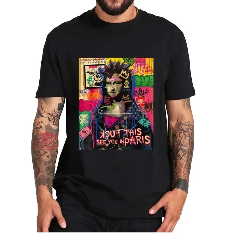 Punk Graffiti Streetwear Y2k Authentic Tee Tops For Men Women Unisex Mona Lisa Design Leonardo Da Vinci Funny T-Shirt