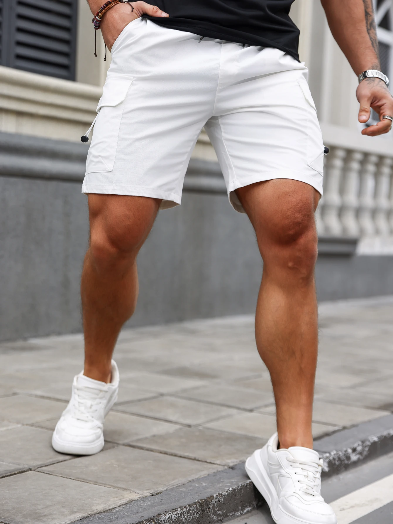 Pantalones cortos cargo de moda con bolsillo 3D y estilo para hombre