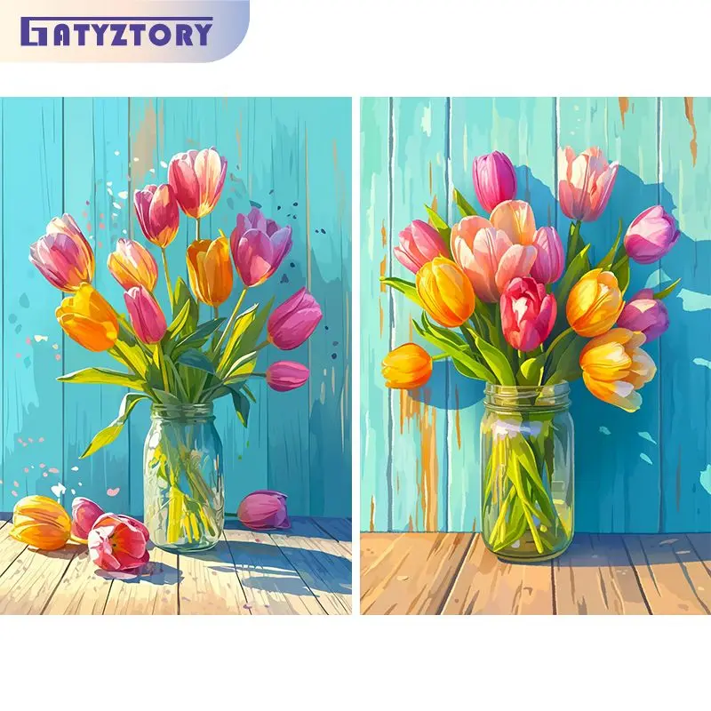 

GATYZTORY Paint By Numbers For Adults Children DIY HandPainted Oil Painting Flowers Picture Paint Home Decoration Custom Gift