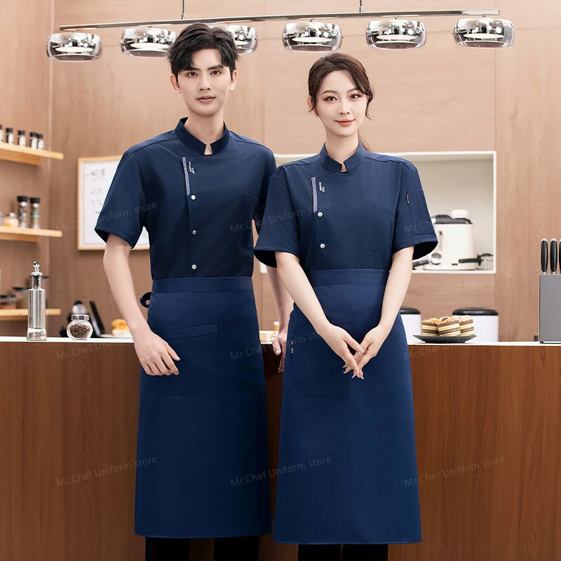 メッシュシェフ半袖ジャケット通気性シェフ制服エプロンレストランキッチンシェフコート黒作業服男性アクセサリー