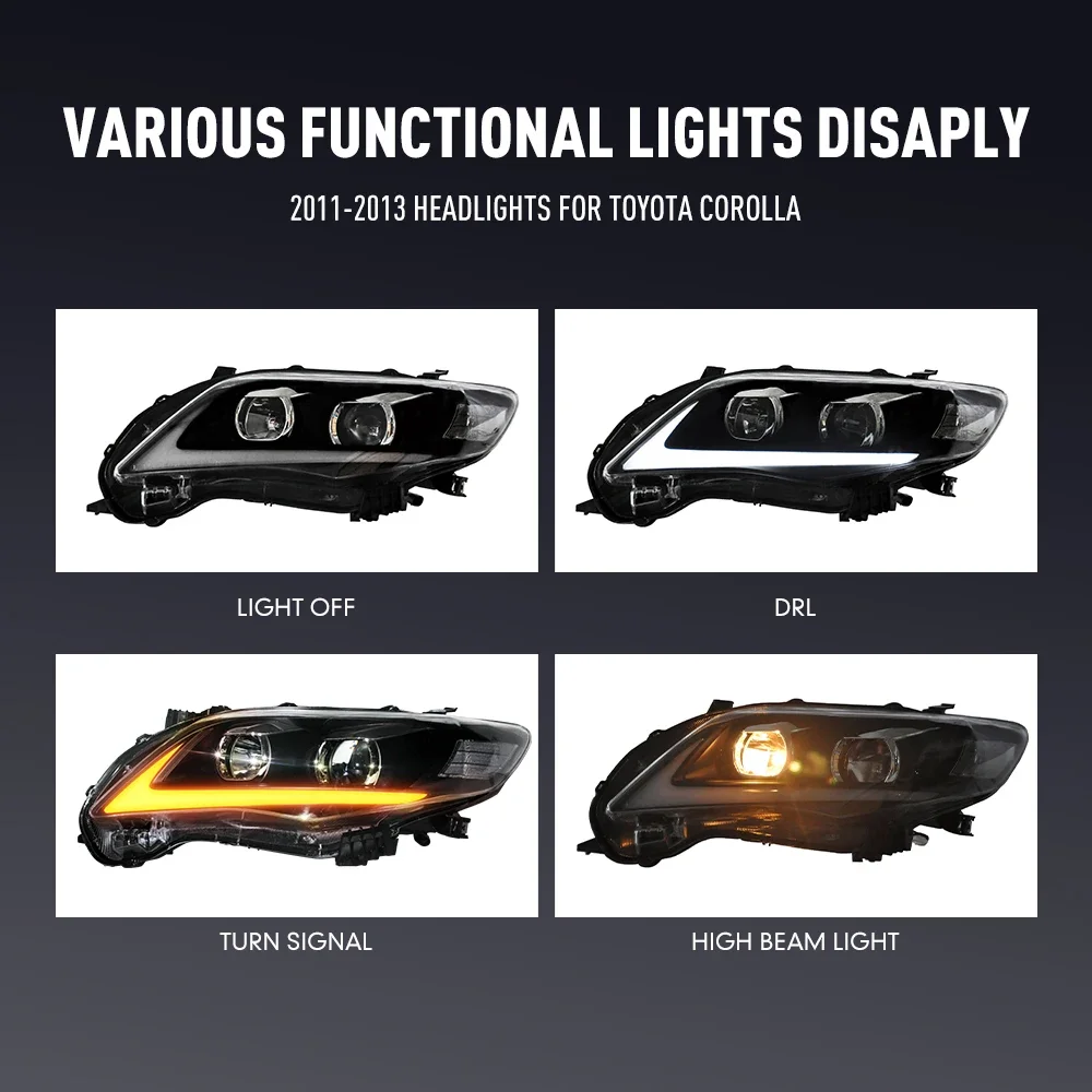 Coppia di fari per auto a LED per Toyota Corolla 2011-2013 Lampada frontale anteriore DRL Indicatori di direzione Fari Plug and Play