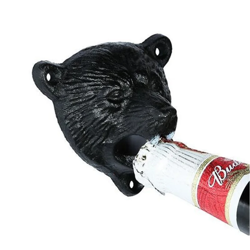 1pc metal ferro fundido montagem na parede grizzly cabeça de urso cerveja soda tampa abridor de garrafa cabide pub lodge ferramenta