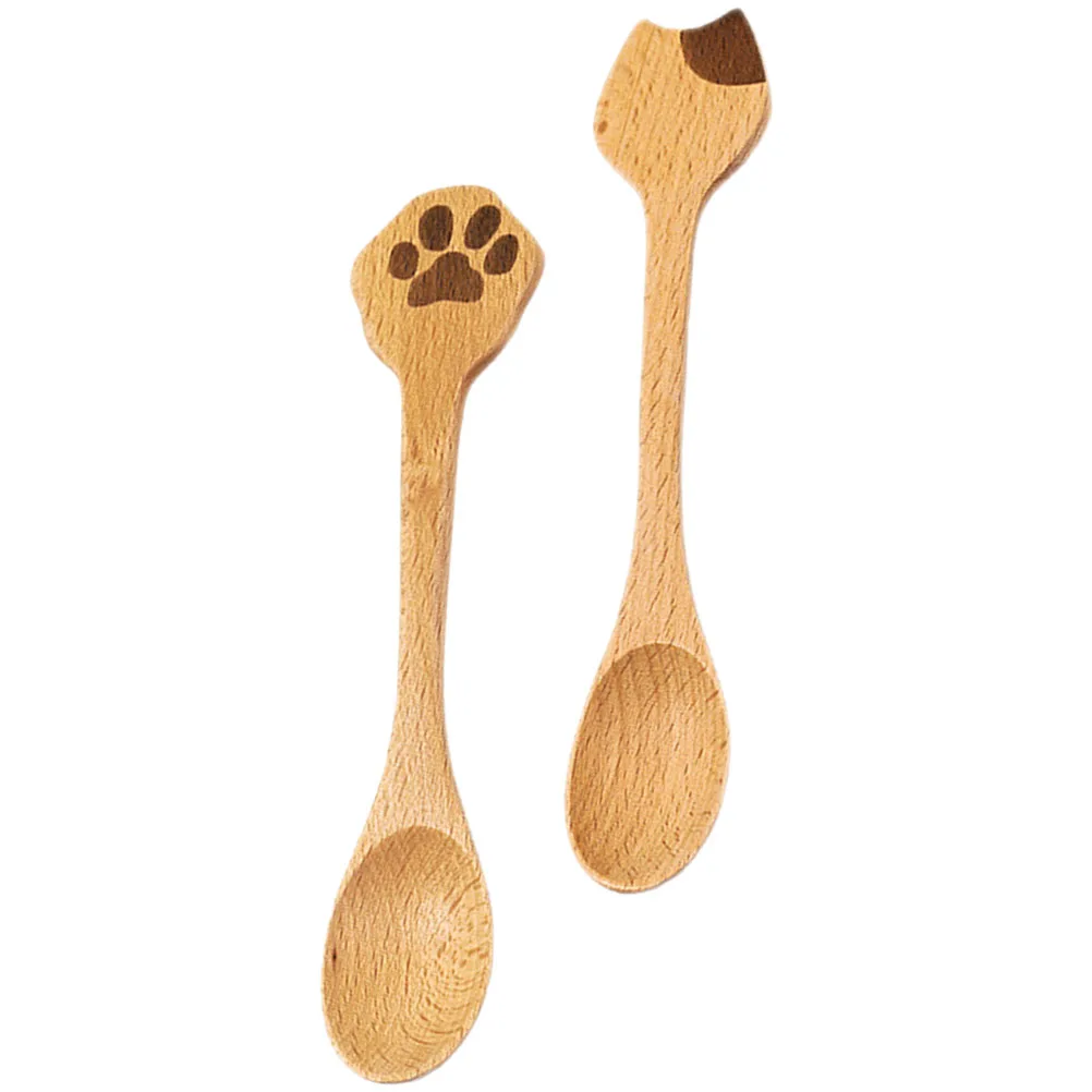 

2Pcs Wooden Cat Spoons CorrosionResistant Portable Mixing Serving KitchenUtensils SmallWoodenEatingSpoons WoodenTeaspoonSoup
