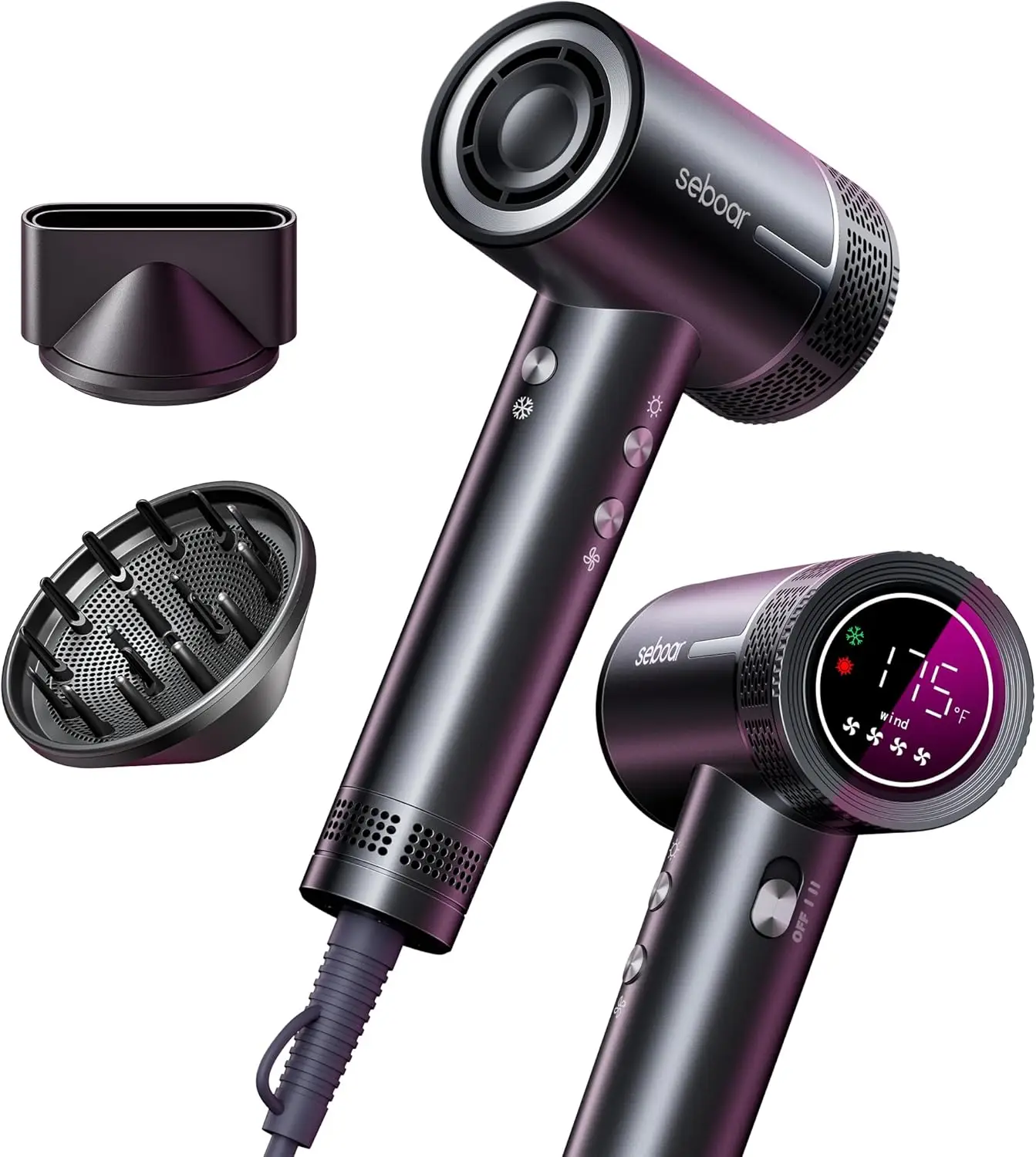 

Fast Ionic Hair Dryer with Diffuser, LCD Thermo-Control, 1500W Quick Drying, Low Noise Lightweight for Travel Home Salon