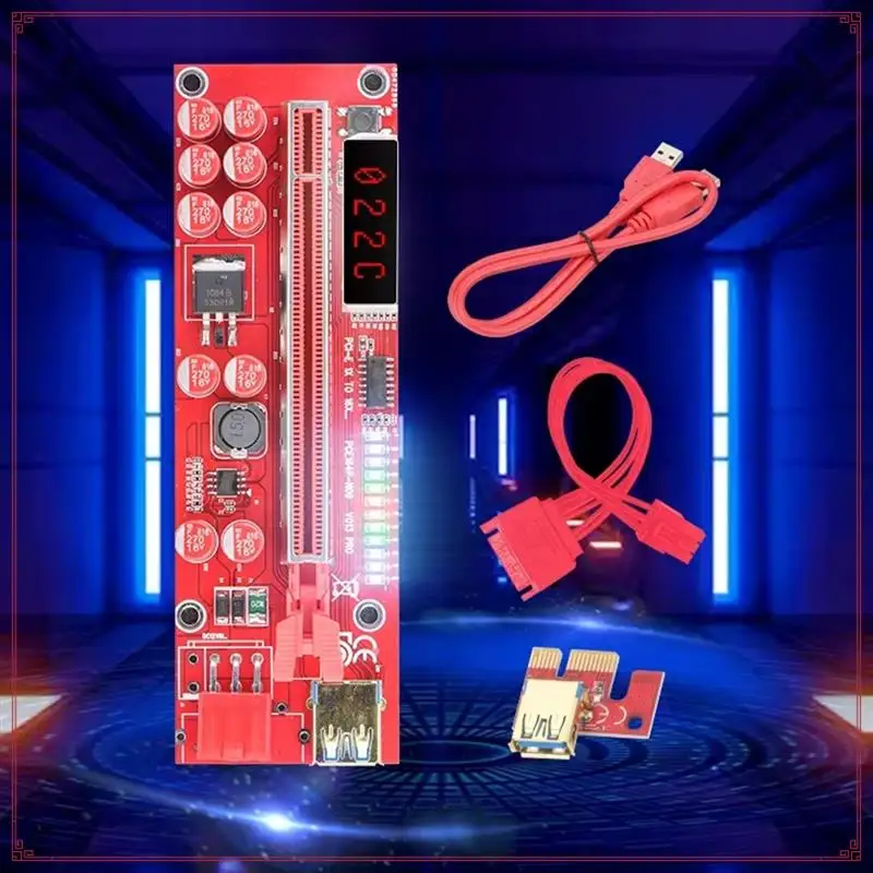 

Riser PCI Express X16 Удлинитель Riser V013 Pro PCI Express X16 6Pin USB 3.0 Светодиодная температура для майнинга биткойнов
