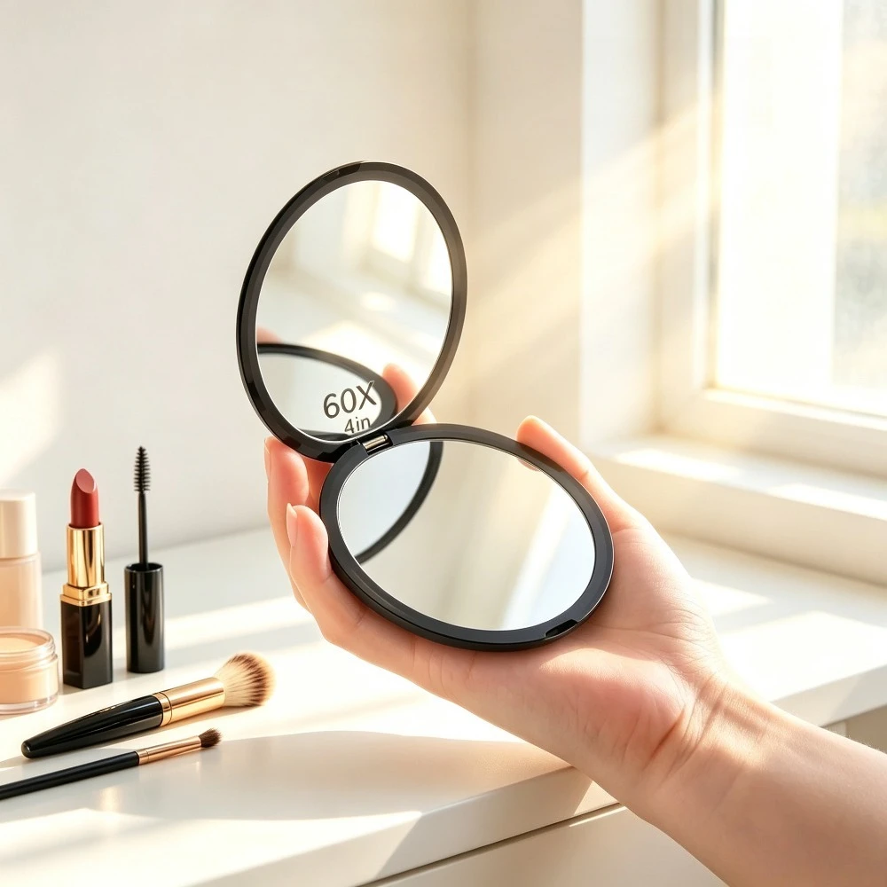 60X Portable Makeup Mirror Travel Magnifying Double Sided Folding Vanity Mirror HD Glass Pocket Beauty Mirror for Women