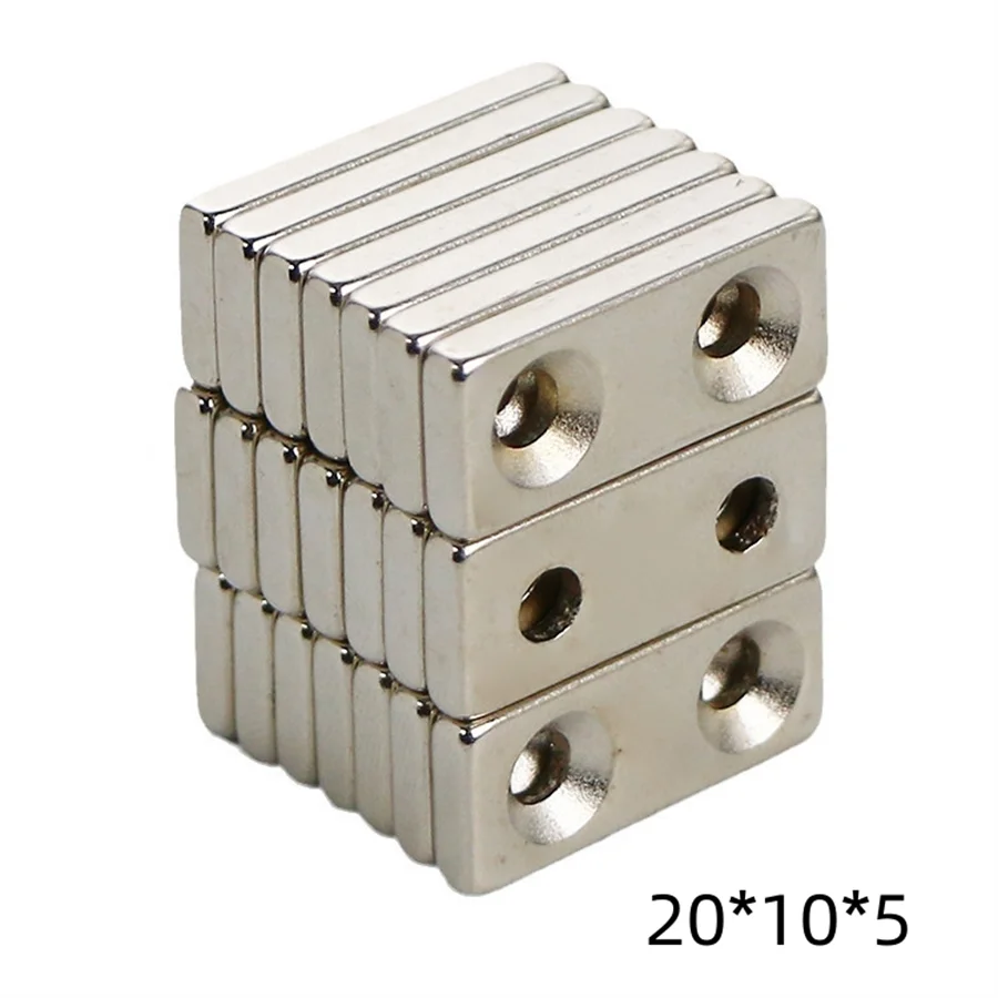 XiongChuCi 20*10*5MM Two Countersunk hole Strong Block Neodymium Magnets N35 NdFeB Powerful Permanent Magnetic Square Magnet