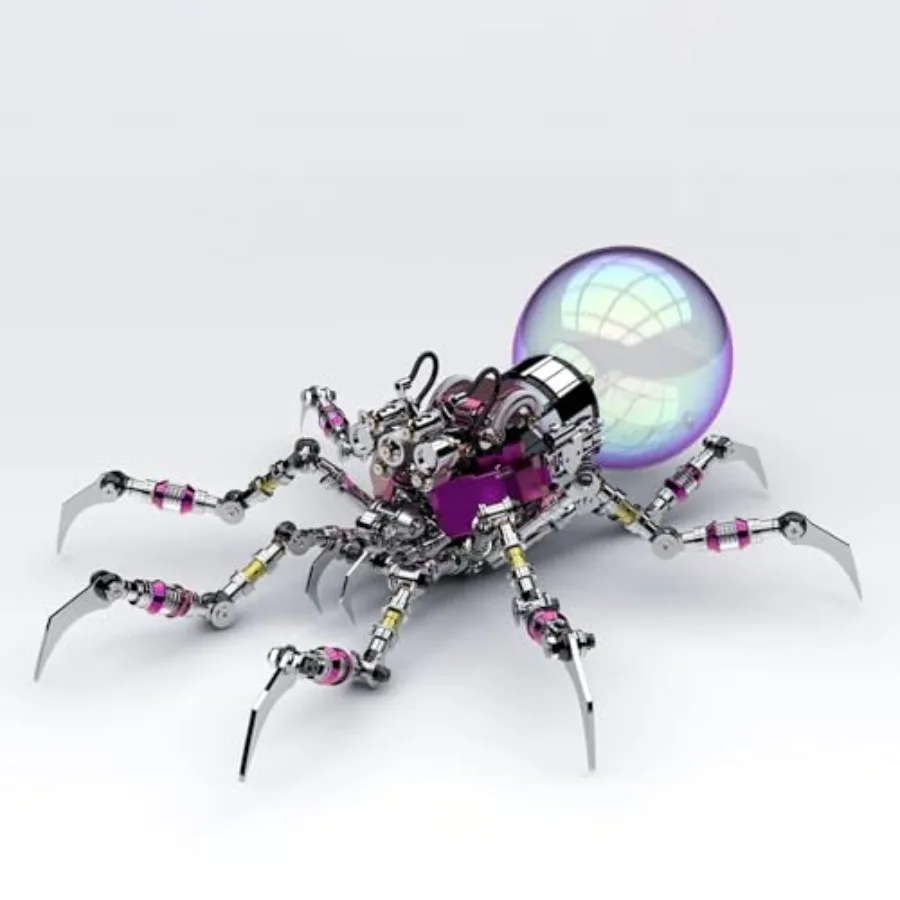 

Cyberpunk Metal Spider 3D Puzzle for Home Decor, Stainless Steel, Black Neon Blue, Color-Changing Eyes Interactive Plasma Ball,