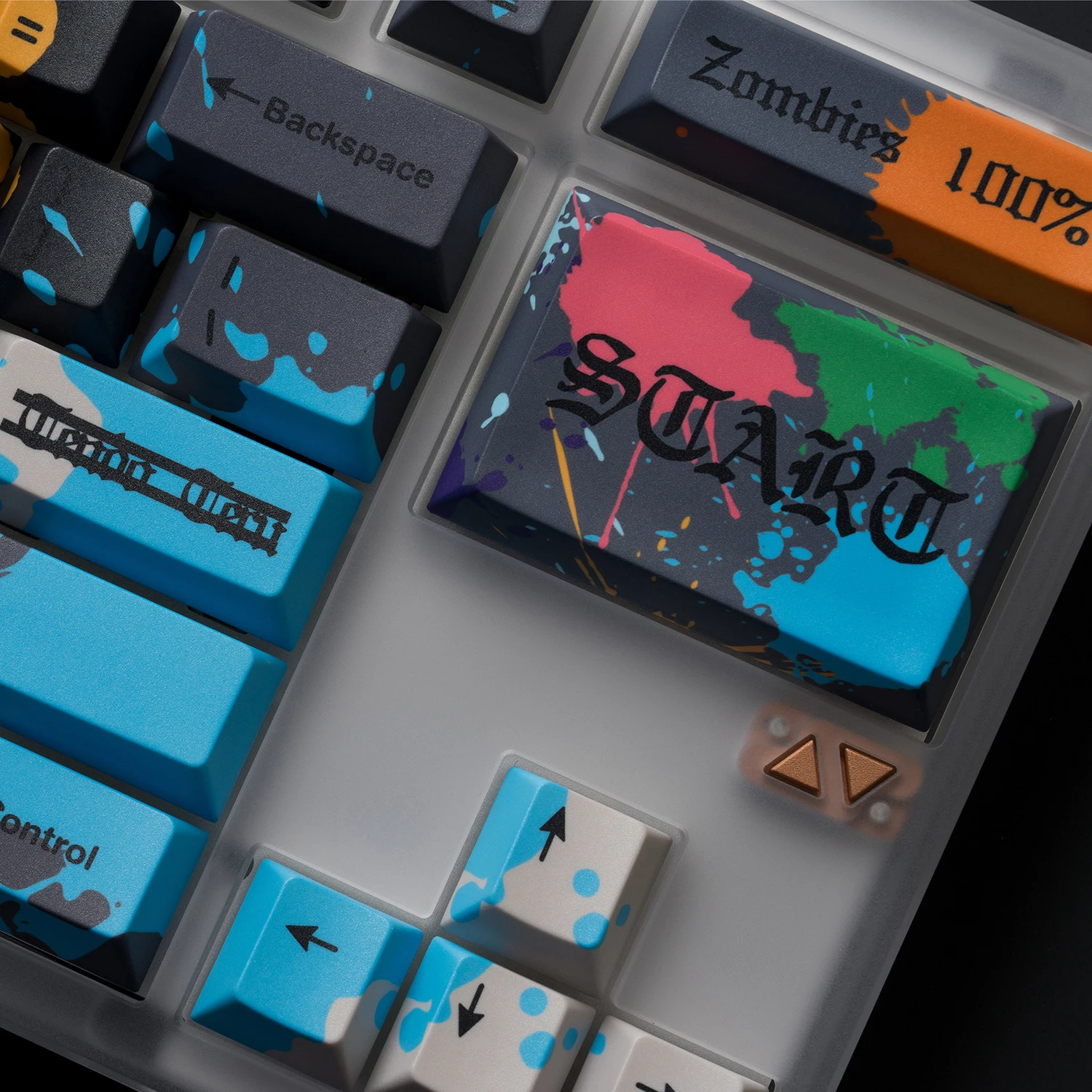 Teclado Azul Zom Tema Key Caps, Sublimação Térmica PBT, Cherry Altura Keycaps, Anime Estilo Graffiti Zombies, 100% DIY Personalizado