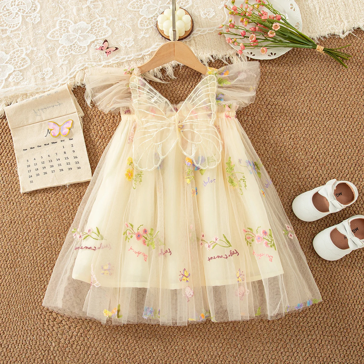 Baby Girl Dress Summer Butterfly Wings Sweet Elegant Mesh Tutu Princess Dress Birthday Party Dance Performance Children's Dress