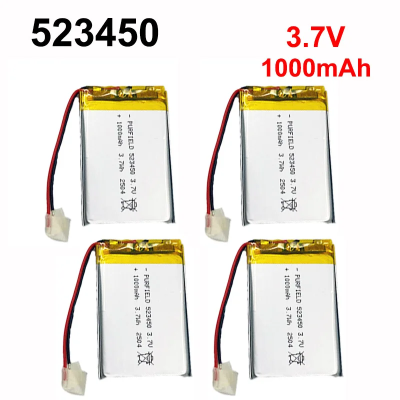 

3.7V 1000mAh 523450 1000mAh polymer lithium rechargeable battery JST PH2.0 2pin GPS smartphone DVD MP5 mini speaker