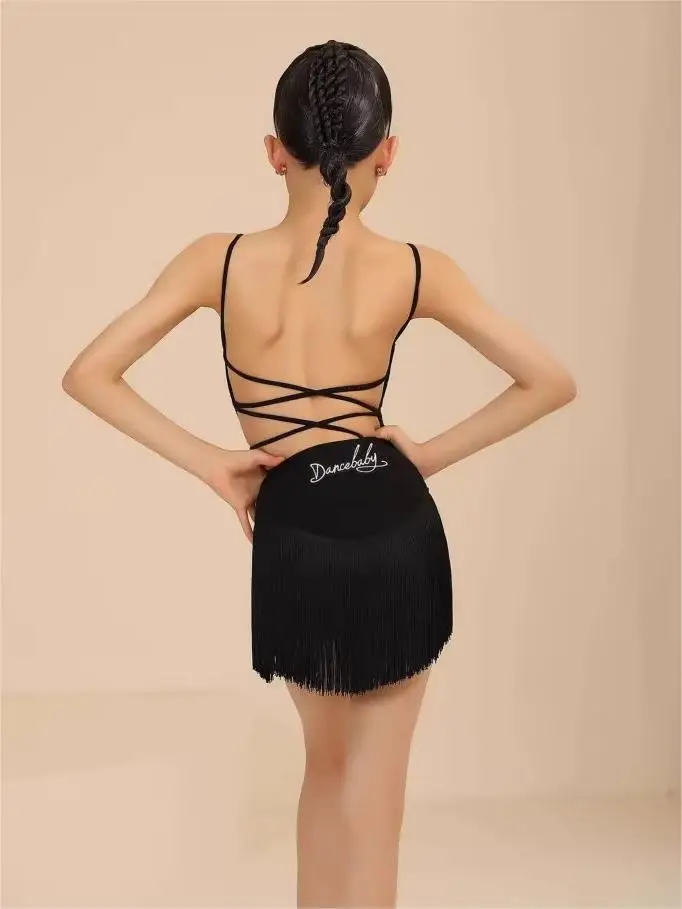 customized women adult girls Latin dance costumes high-end practice suit camisole tops hollowed out set performance fringe dress