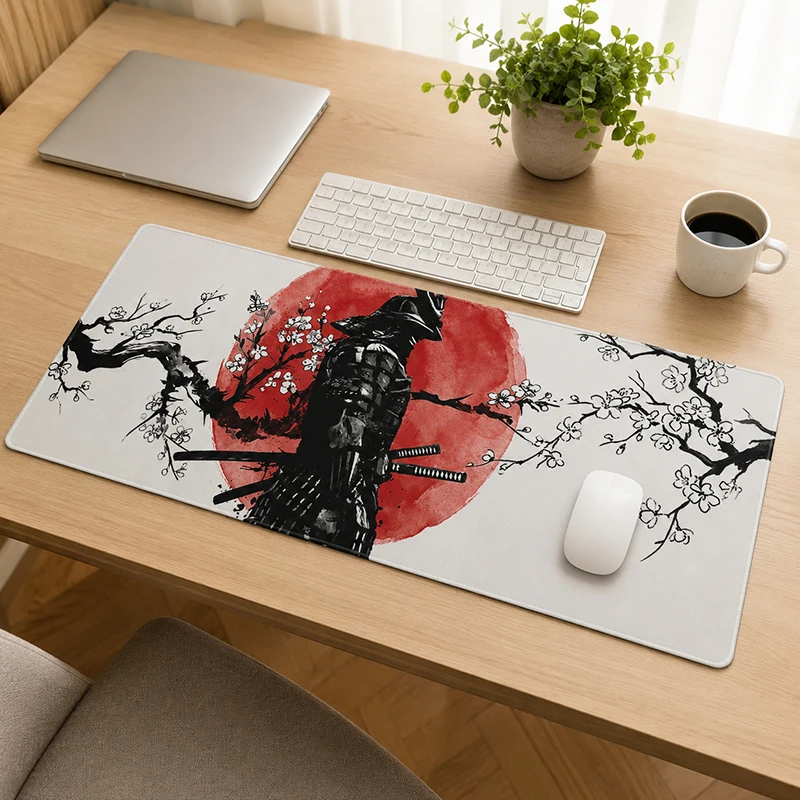Mouse Pad Gamer Samurai Sakura Red Sun XL Computer Custom New Mousepad XXL MousePads Natural Rubber Carpet Desktop Mouse Pad