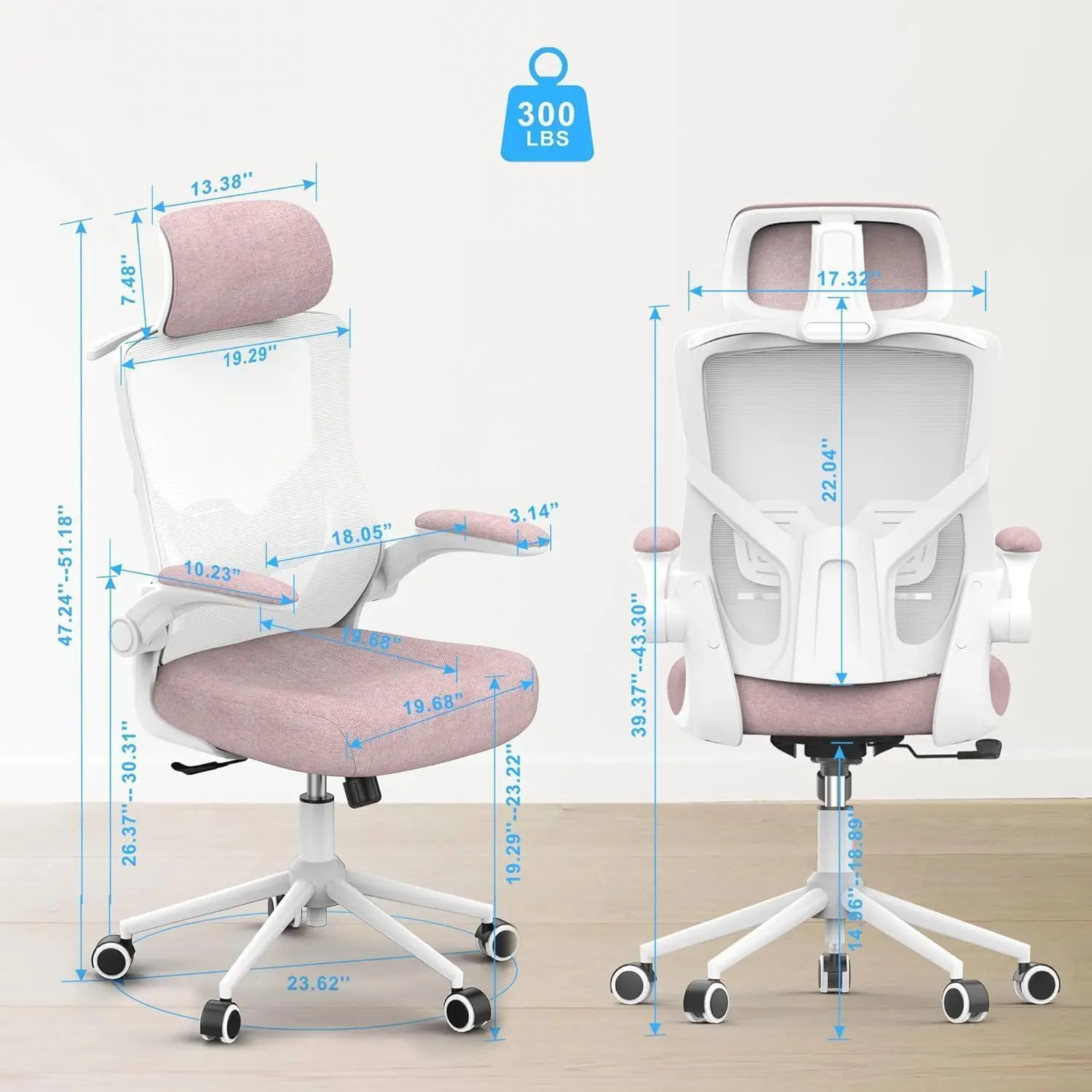 Ergonomic Office Chair High Back Mesh Desk Chair Home Computer Gaming Chair,Thick Molded Foam Cushion,Coat Hanger,Petal Pink