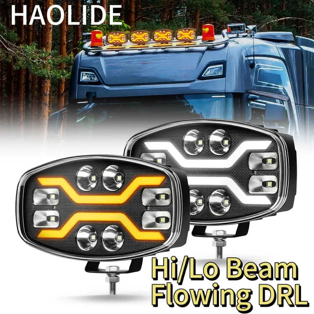 

HAOLIDE Led Truck Work Light Jumbo Flowing 3500k Amber Welcome DRL Hi/Lo Beam 6000k White Combo Beam Spotlight IP68 12V 24V