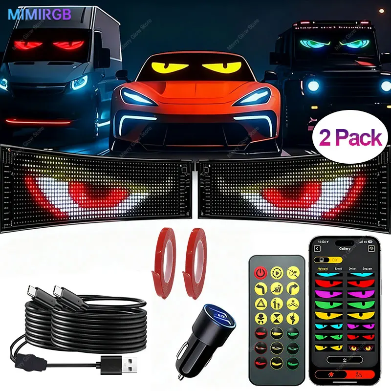 

2 шт. анимированные глаза дьявола, светящиеся автомобильные глаза, программируемый светодиодный экран, знаки, дисплей, светодиодные глаза, жесты для окна автомобиля