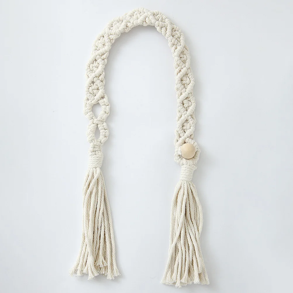 

2Pcs Curtain Tieback Bohemian Style Hand Knitting Decorative Rope for Home Window Door Wall Hanging Decoration Adjustable