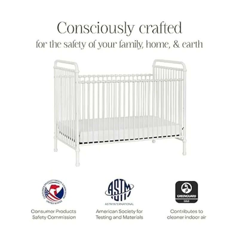 Namesake Abigail 3-in-1 Convertible Metal Crib in Washed White, Greenguard Gold Certified