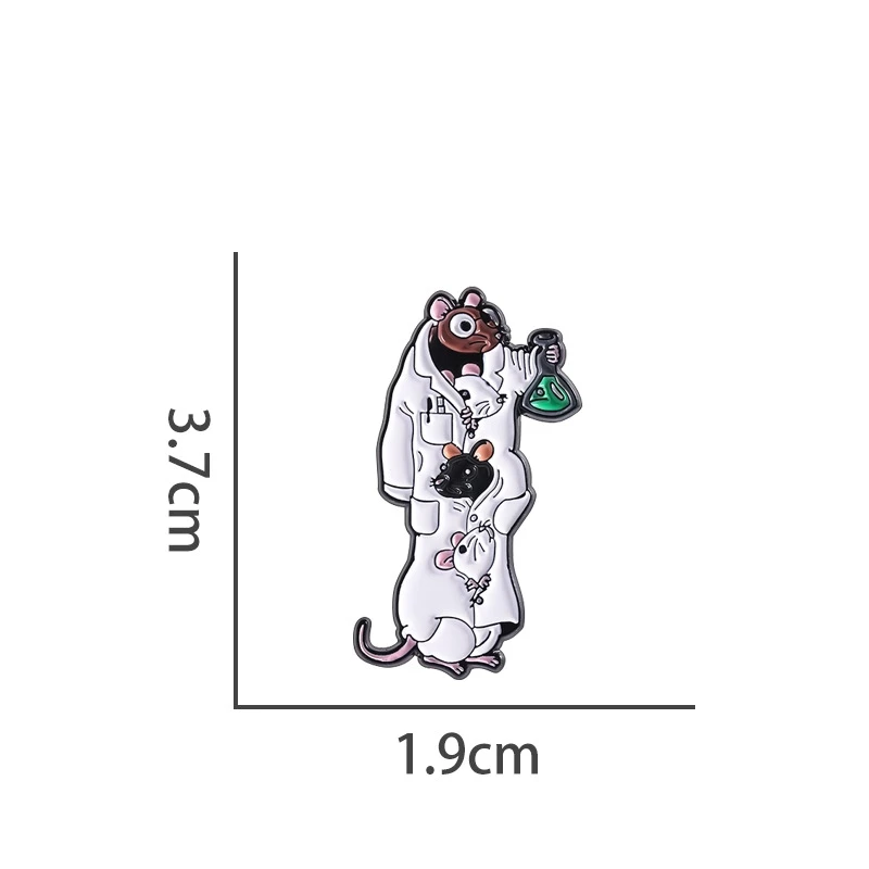 لطيف الكرتون مختبر الماوس المينا بروش مضحك العلوم الكيمياء مختبر الصيدلي التلبيب شارة بدبوس مجوهرات هدية لصديق طفل #2