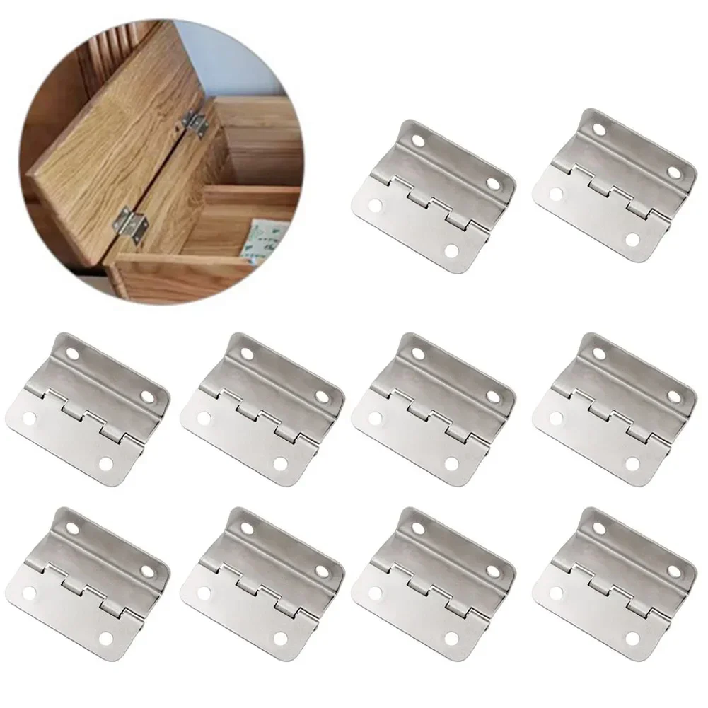 10PCS Wooden Box Hinge Tri-Fold Right Angle 4-Hole Flat Hinge Cabinet Door Hinge Furniture Hardware Accessories