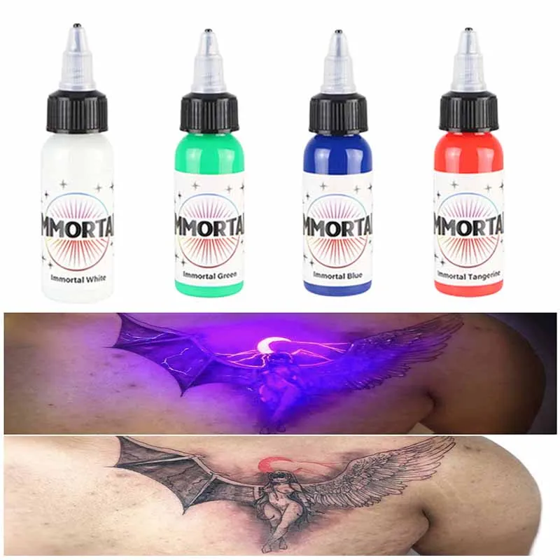 Tinta tato fluoresensi profesional, pigmen tempelan mikro pigmentasi cahaya ungu untuk lukisan tubuh 15ml botol