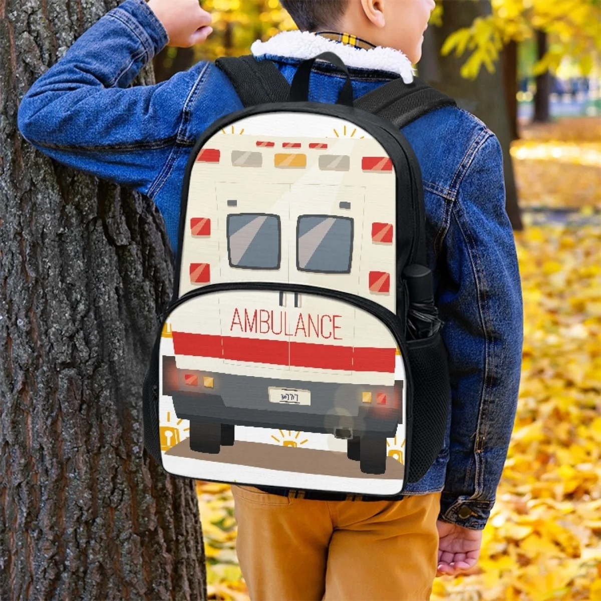 

FORUDESIGNS Cartoon Ambulance Design Schoolbags Primary School Students Cute Backpacks Simple Lightweight Organizer Bookbags