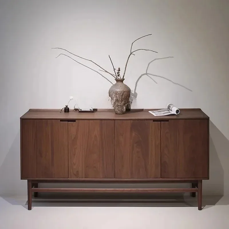 BBlack walnut dining side cabinet storage cabinet with pumping, all solid wood simple storage entrance tea cabin