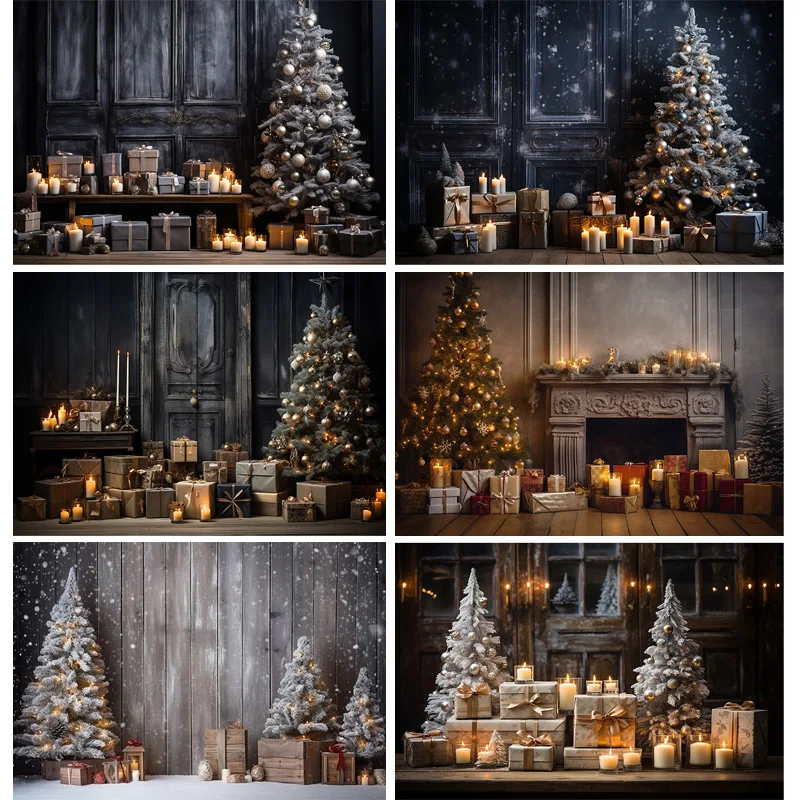 

Christmas Day New Year Decoration Photography Backdrops Pinecones Snow Fireplace Xmas Tree Winter Holiday Party Background DT-11