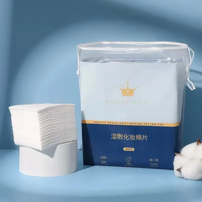 200 pièces tampons de coton humides, tampons PCotton, masque respirant Portable de papier jetable re-maquillage démaquillage