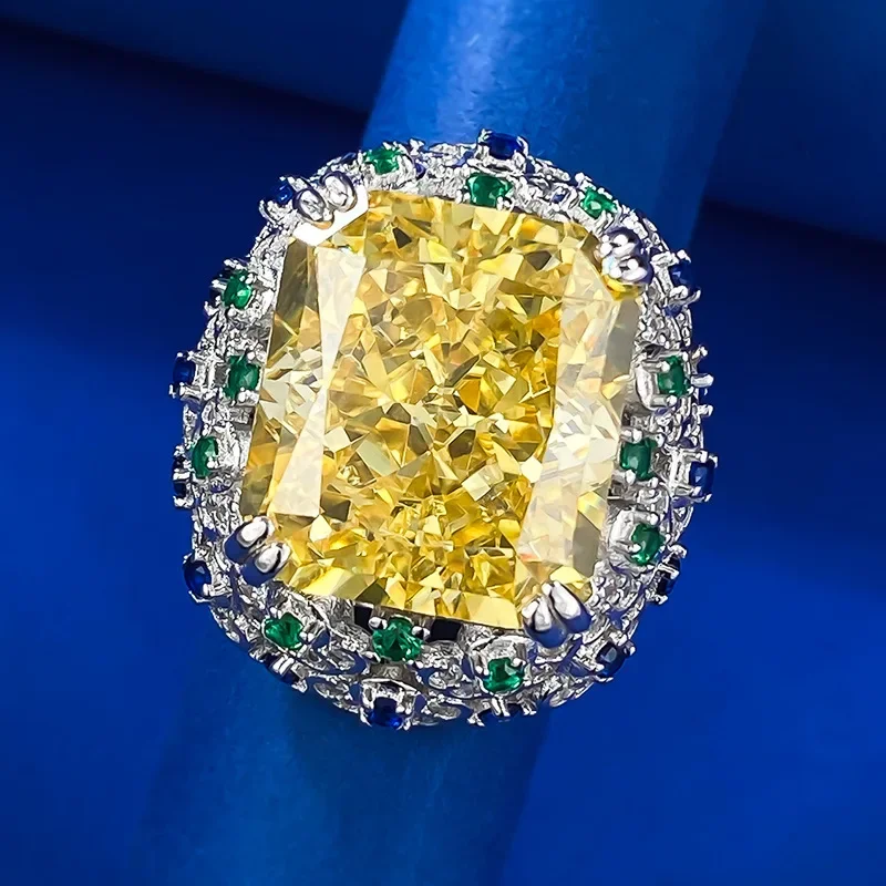 European and American luxury set with 15 carat imported high carbon diamond Radian ice cut 14 * 16 yellow  ring