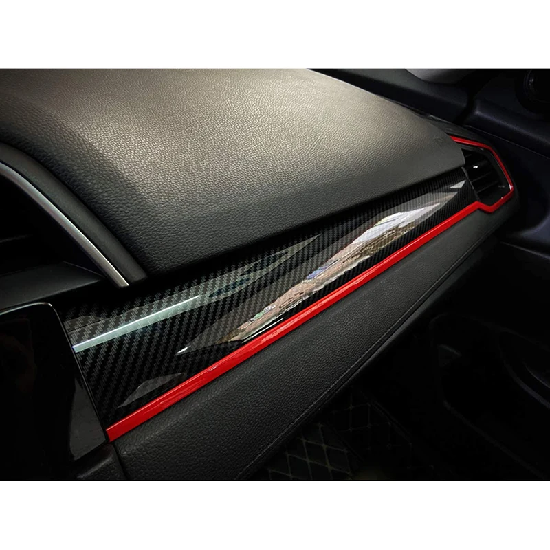 Car Dashboard Frame Strip Red Trim Mouldings for Honda Civic 10th Gen 2016 2017 2018 2019 2020 2021 Accessories Interior Parts view 5