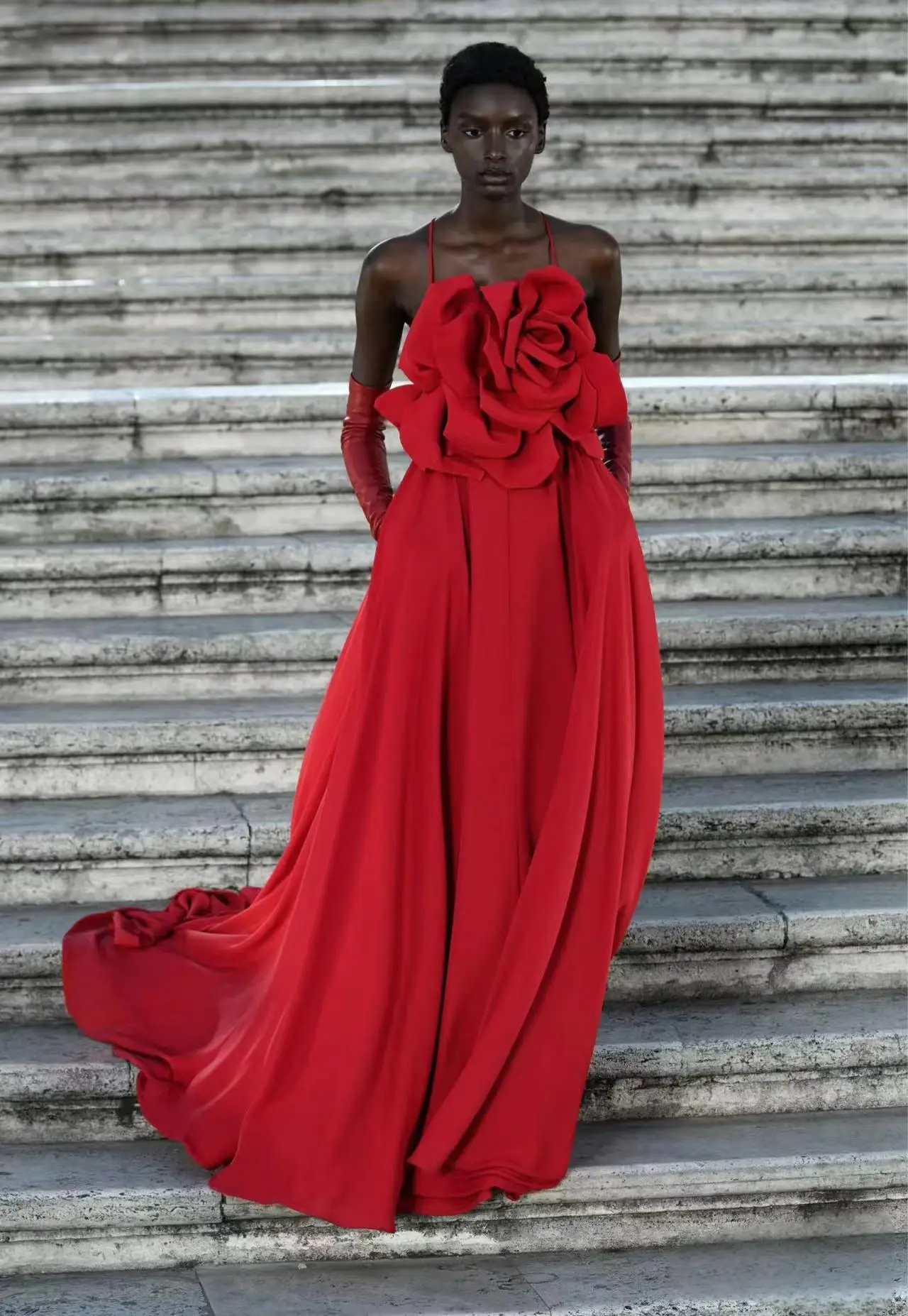 Red Color Women Sexy Strap Sleeveless Big Florlas Loose Long Dress Celebrate Birthday Party Wedding Fashion Outfit Wholesale