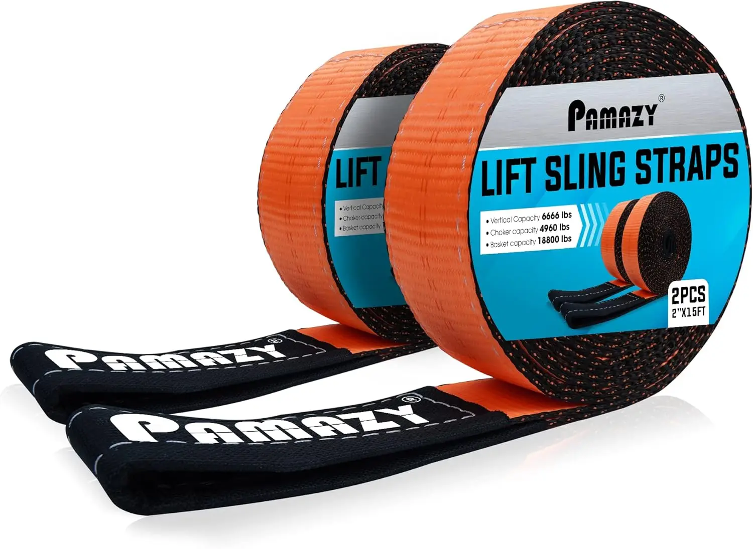 

2-Pack 2x15FT Heavy Duty Nylon Lifting Straps, 18800lb Capacity for Hoist and Recovery