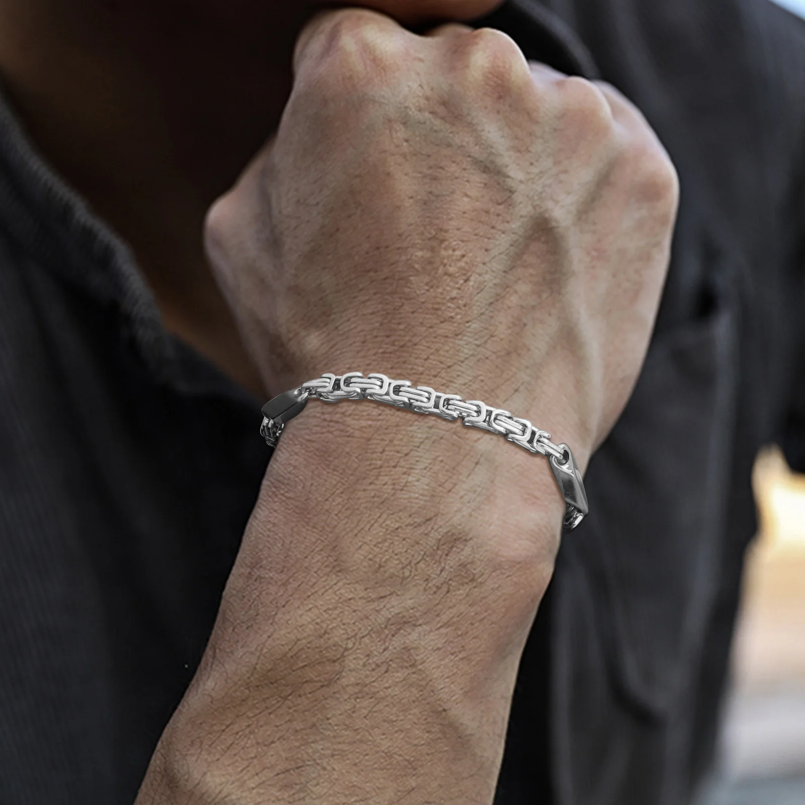 Thin Byzantine Bracelets for Men Boys,Stainless Steel Handmade Chain Wristband,Simple Hip Hop Cool Jewelry Accessories