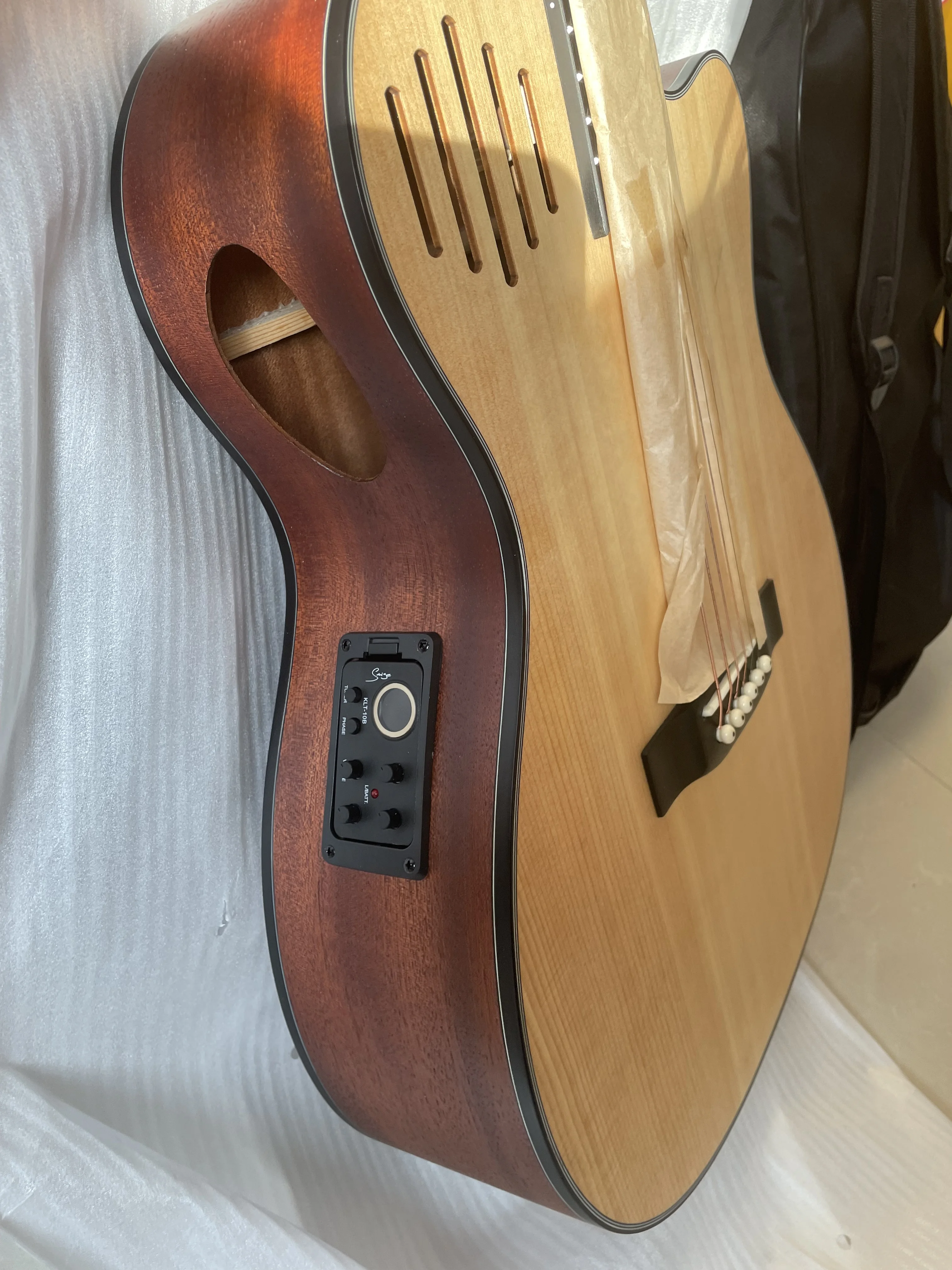 Electric Acoustic Guitar with EQ, Custom, 6 String, Full Handmade, Cutaway Design, Folk, High Quality, 40 Inch