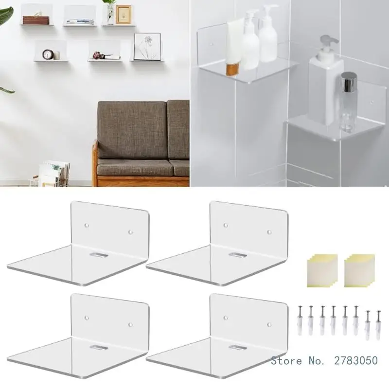 Set of 4 Clear Acrylic Wall Mounted Shelves Space Saving Acrylic Display Shelves Organizer for Speakers and Collectibles