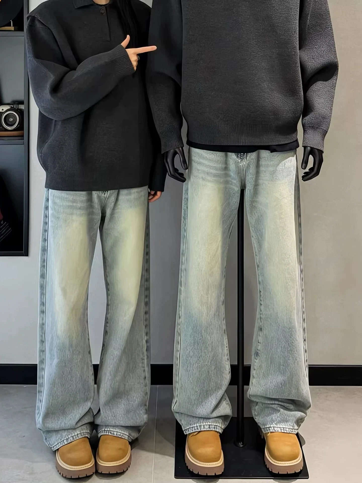 

Мужские зимние джинсы-клеш в стиле ретро, с начесом, в американском уличном стиле, для пар, удлиненные, прямые, зауженные к низу