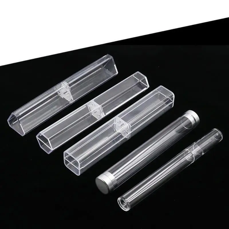 Clear PC Storage Tube Box Transparent Tweezers Holder Cylinder Square Pipe Organizer for Home Office Craft Supplies