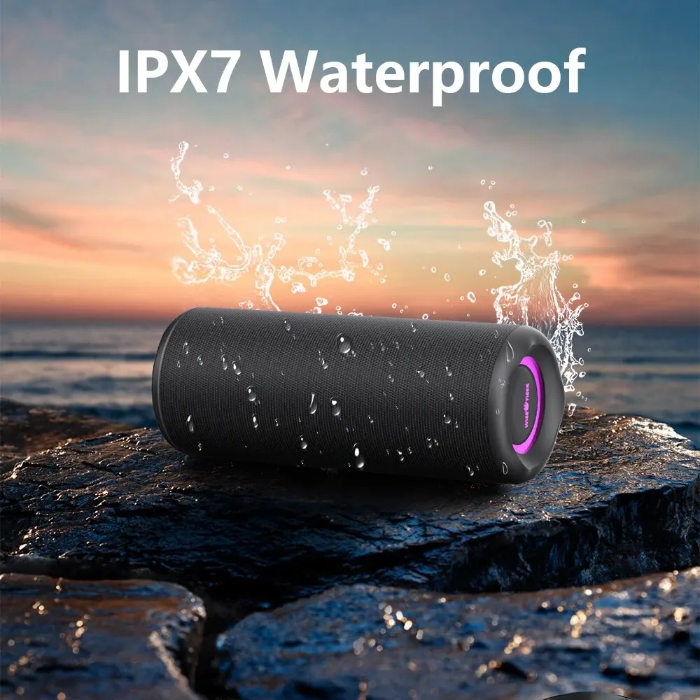 WISETIGER P3 Altavoz Bluetooth portátil 30W al aire libre IPX7 impermeable bajo Boost caja de sonido TWS doble emparejamiento BT5.3 luces RGB