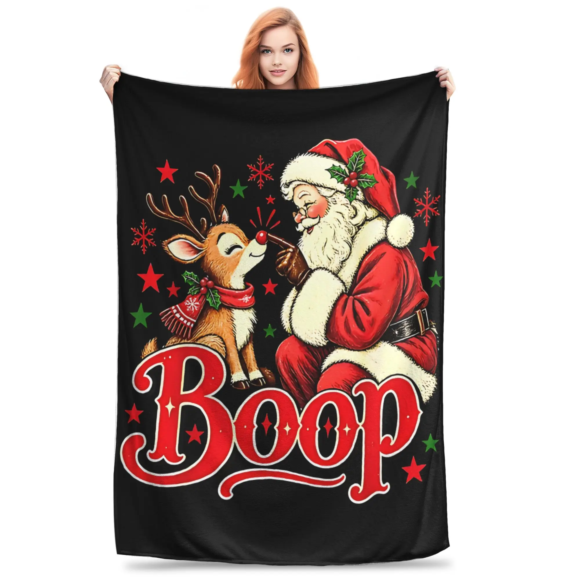 1PC Home Cutecore Boop! Cute Reindeer Christmas   Blanket Super Cosy Plush Home Living Room Sofa halloween