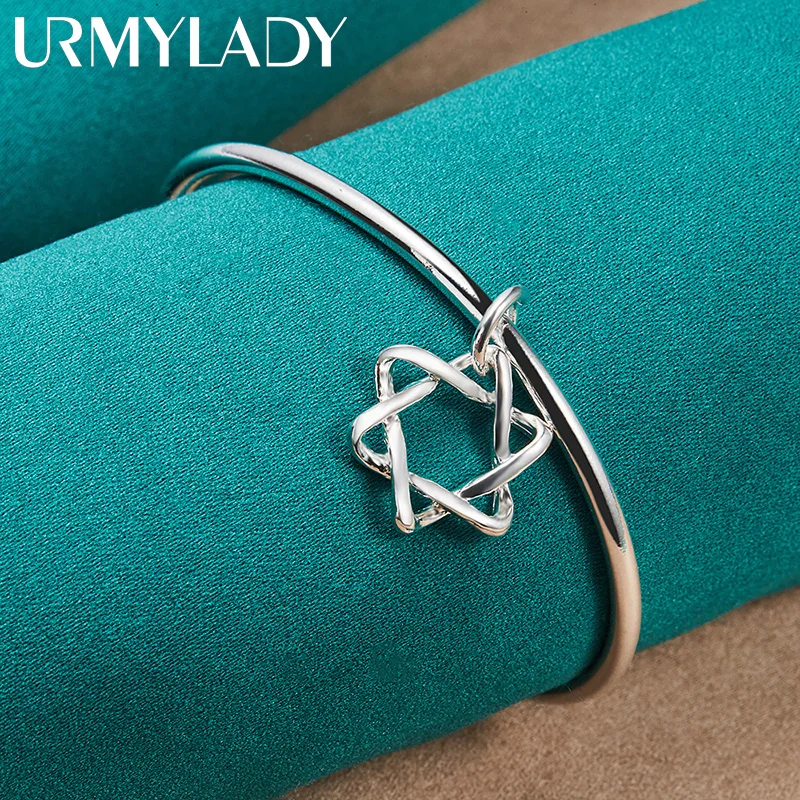 

URMYLADY 925 Sterling Silver Star Bangle Cuff Bracelet For Women Wedding Engagement Party Fashion Jewelry