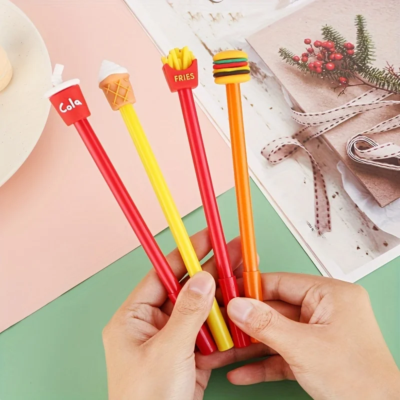 8Pcs Creative Hamburger Fries Cola Gel Pens 0.5mm Black Ink Signature Pens Writing Stationery Business School Signature Supply