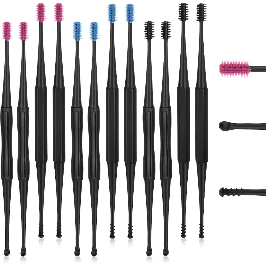 12PCS QGrips Rimozione del cerume Strumento per la rimozione del cerume a spirale Kit riutilizzabile per la rimozione del cerume Detergente per le orecchie sicuro Silicone morbido a doppia faccia